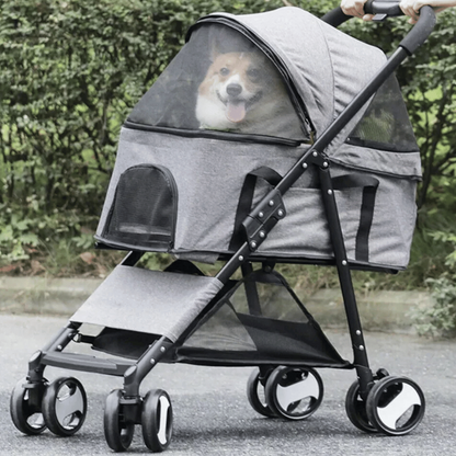 Portable Pet Stroller with Detachable Carrier and Car Seat