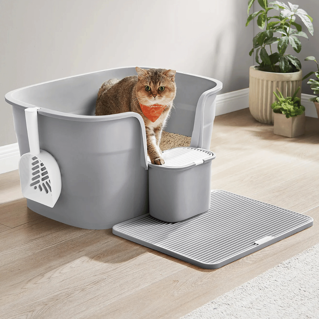 Easy Clean Large Covered Cat Litter Box with Scoop