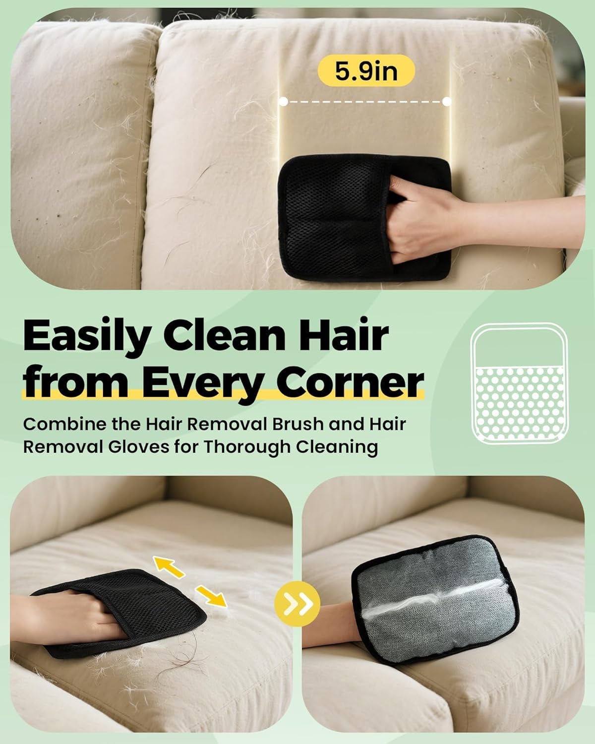 4 in 1 Carpet Rake Kit for Pet Hair Removal Tool - Pet Hair Remover For Couch Floor Mat Carpet, Contain Pet Hair Removal Glove, Magic Brush, Scraper and 60" Adjustable Rubber Broom for Quick Clean