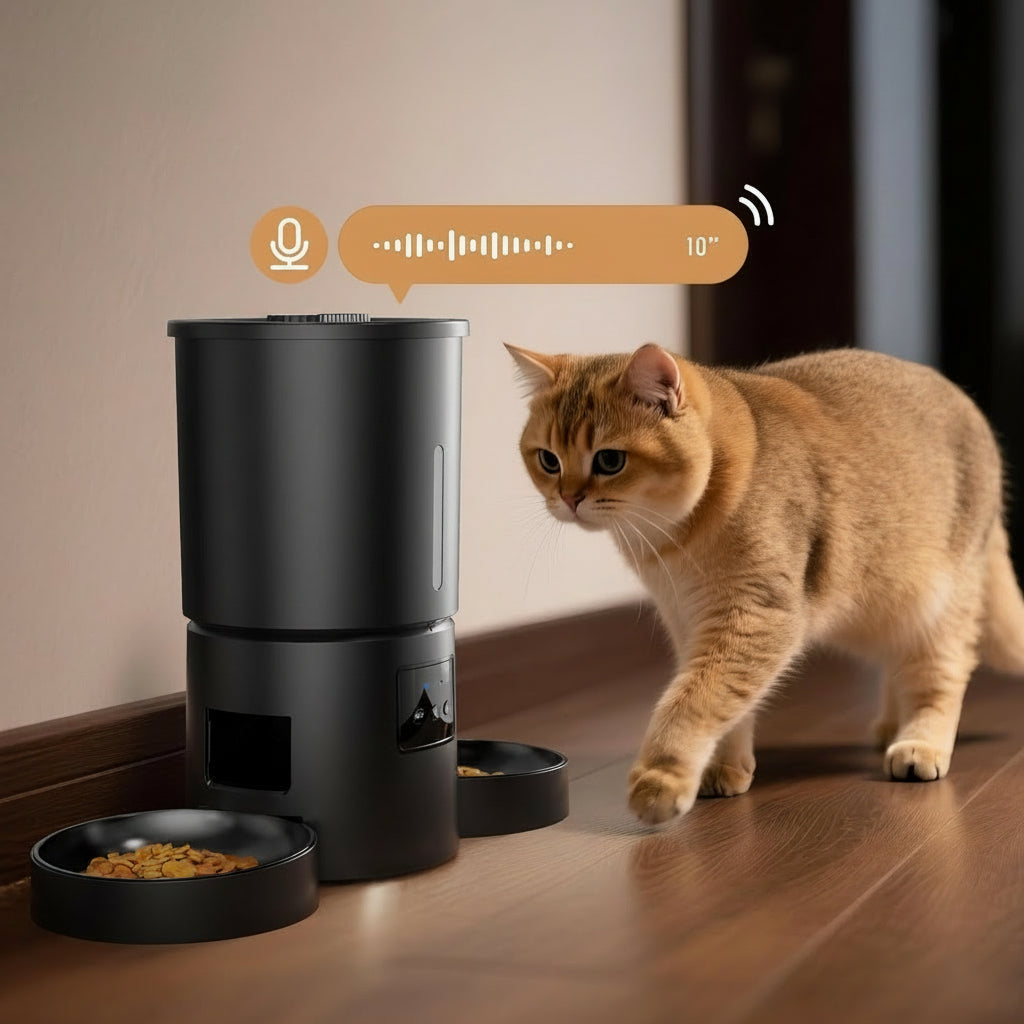Automatic Cat Feeder with 2 Bowls: 5L Automatic Cat Feeder for 2 Cats with 2.4G WiFi & App Timer for Dry Food -  Dual Bowl Design for Mult Cats & Dogs - Black