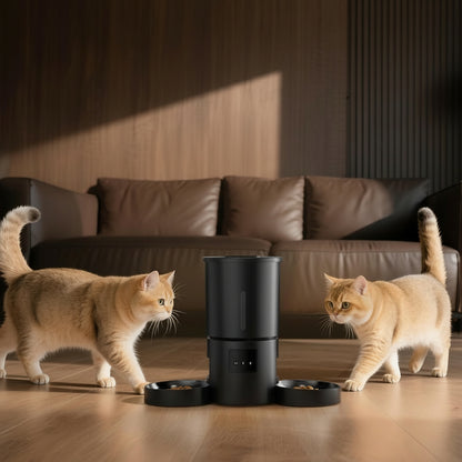 Automatic Cat Feeder with 2 Bowls: 5L Automatic Cat Feeder for 2 Cats with 2.4G WiFi & App Timer for Dry Food -  Dual Bowl Design for Mult Cats & Dogs - Black
