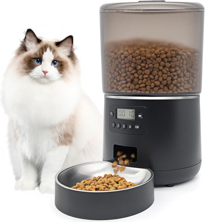 Automatic Cat Feeder with Timer - 3-4L Large Capacity,Cat Food Dispenser,Programmable 4 Meals Daily,Precise Portion Control,Ideal for Cats and Pets
