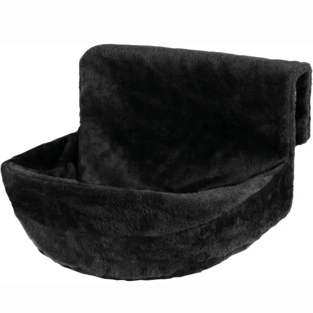 Black pet bed with a soft texture on a white background