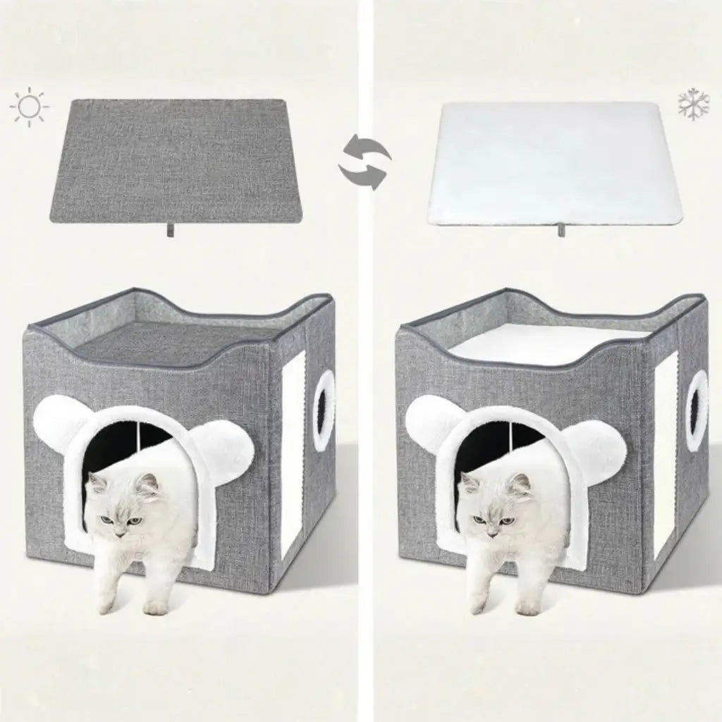 Cat house with adjustable rooftop for every season