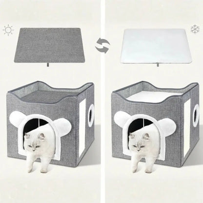 Cat house with adjustable rooftop for every season