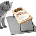 Raised Ceramic Cat Bowls with 15° Tilted Bamboo Stand - Anti Vomiting Cat Dishes