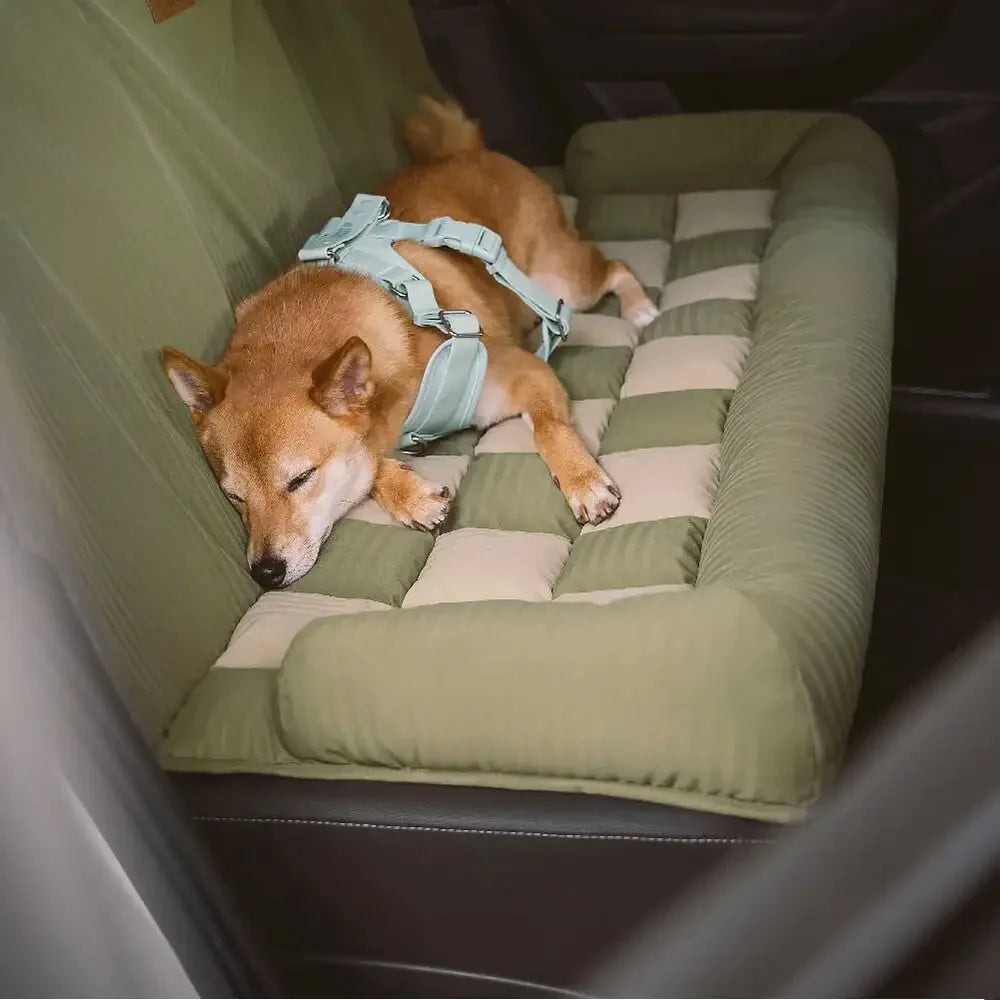 Plush Checkered Orthopedic Dog Car Bed