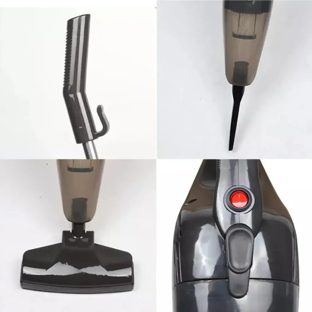 Collage of different attachments on a vacuum cleaner with a white background