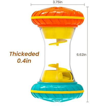 Colorful dog toy with measurements on a white background