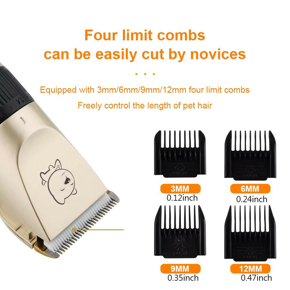 Wireless Pet Grooming Kit with Sharp Blades & 4 Size Combs