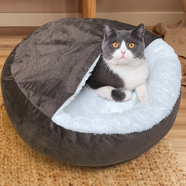 Soft Pet Bed with Plush Blanket for Cats and Dogs