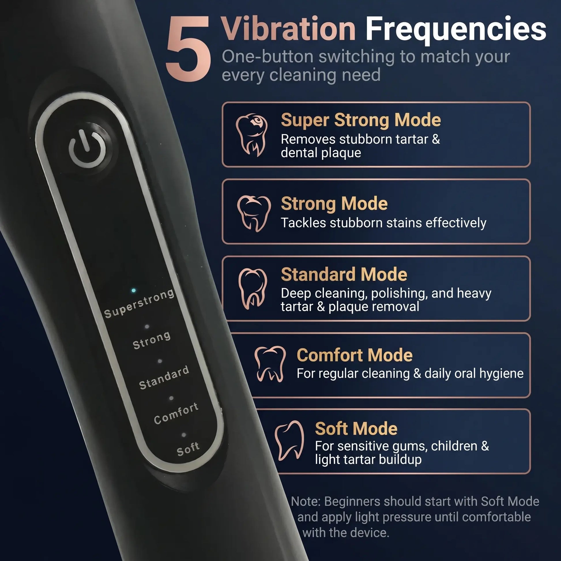 Electric tooth scaler with vibration frequency settings