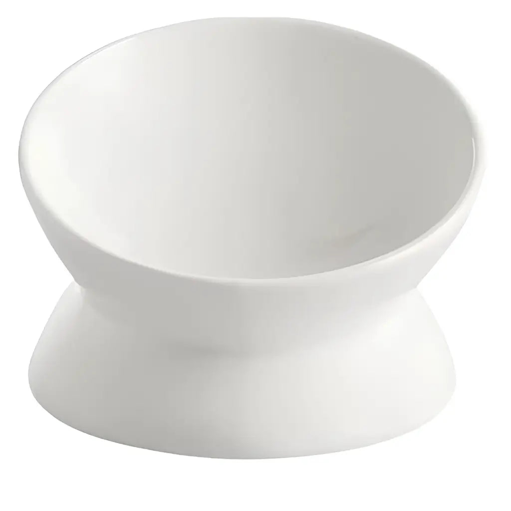 Elevated Tilted Ceramic Pet Bowl with Matte Finish white
