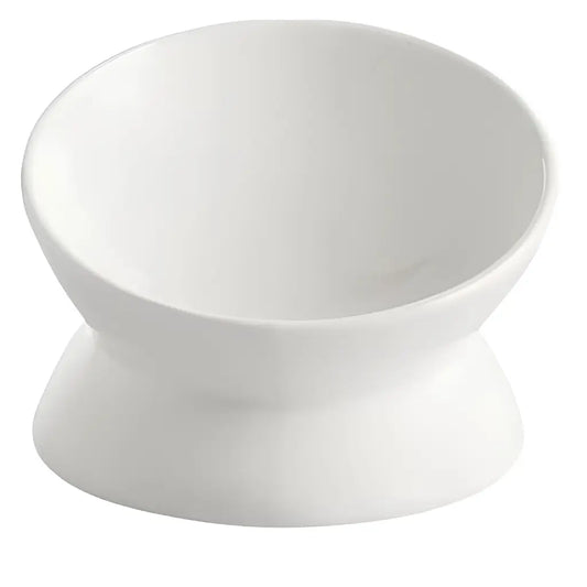 Elevated Tilted Ceramic Pet Bowl with Matte Finish white