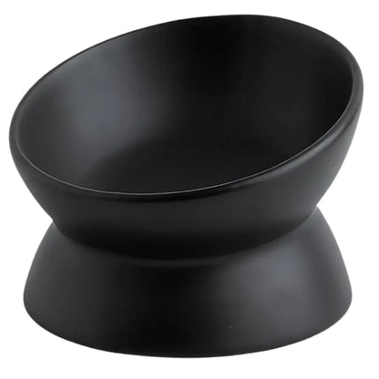 Elevated Tilted Ceramic Pet Bowl with Matte Finish white black