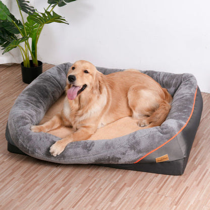 Large Comfort Dog Bed | Waterproof, Plush Bolster, Machine Washable