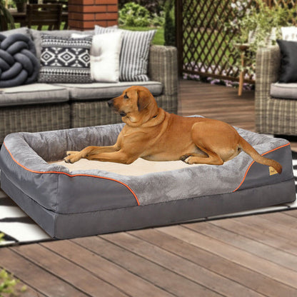 Large Comfort Dog Bed | Waterproof, Plush Bolster, Machine Washable