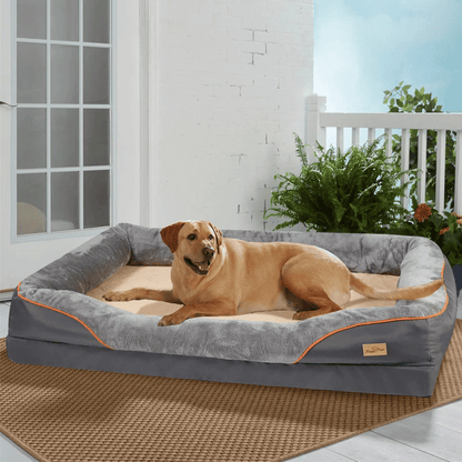 Large Comfort Dog Bed | Waterproof, Plush Bolster, Machine Washable