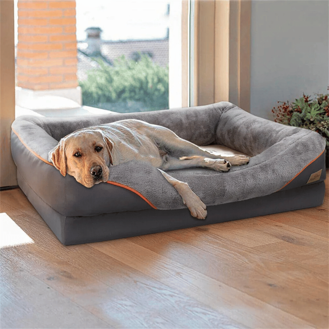 Large Comfort Dog Bed | Waterproof, Plush Bolster, Machine Washable