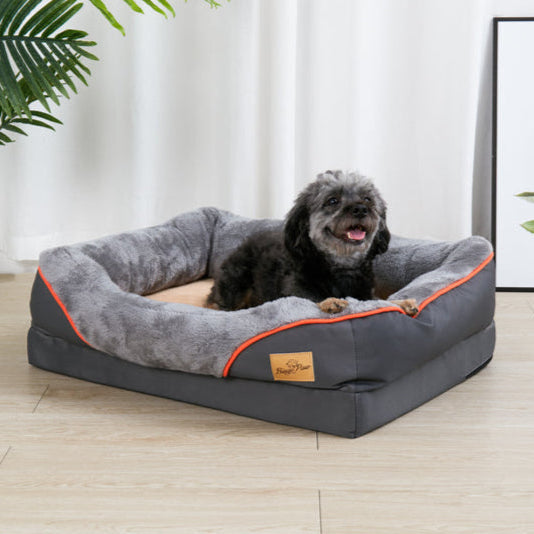 Large Comfort Dog Bed | Waterproof, Plush Bolster, Machine Washable
