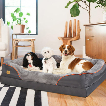 Large Comfort Dog Bed | Waterproof, Plush Bolster, Machine Washable