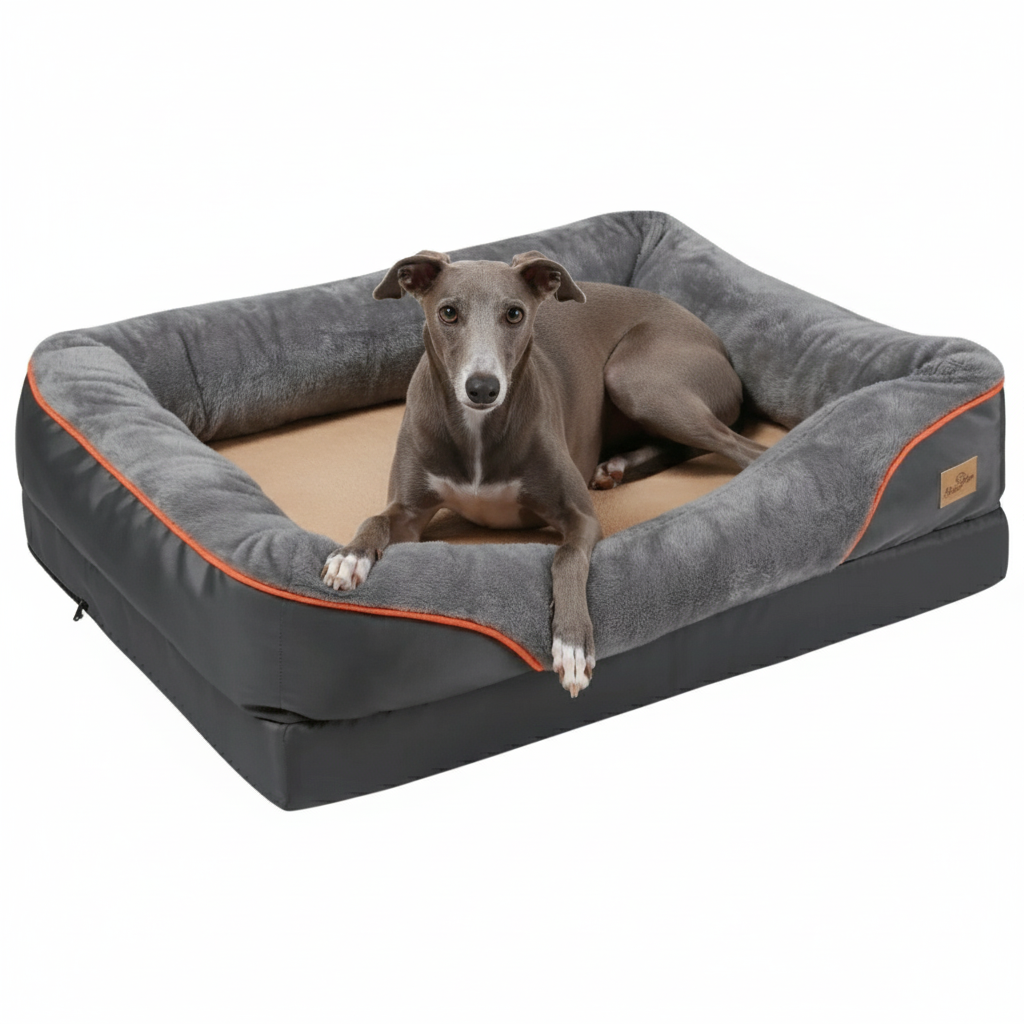 Large Comfort Dog Bed | Waterproof, Plush Bolster, Machine Washable