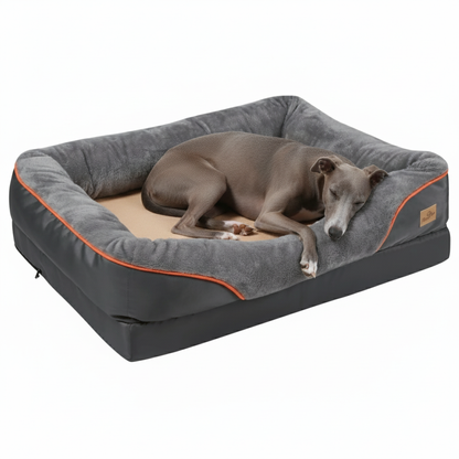 Large Comfort Dog Bed | Waterproof, Plush Bolster, Machine Washable