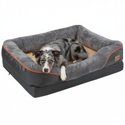 Large Comfort Dog Bed | Waterproof, Plush Bolster, Machine Washable