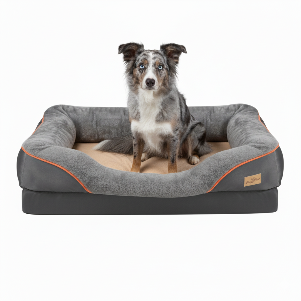Large Comfort Dog Bed | Waterproof, Plush Bolster, Machine Washable
