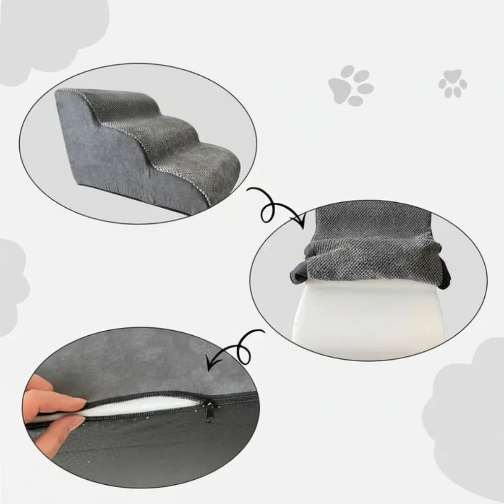 Gray pet step with a zipper on a white background