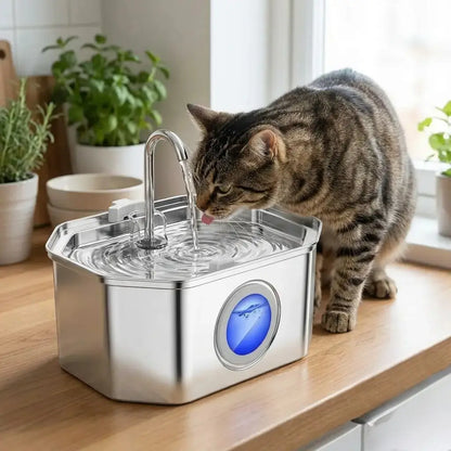Large Automatic Cat Water Fountain 3.2L – Stainless Steel with Water Level Window