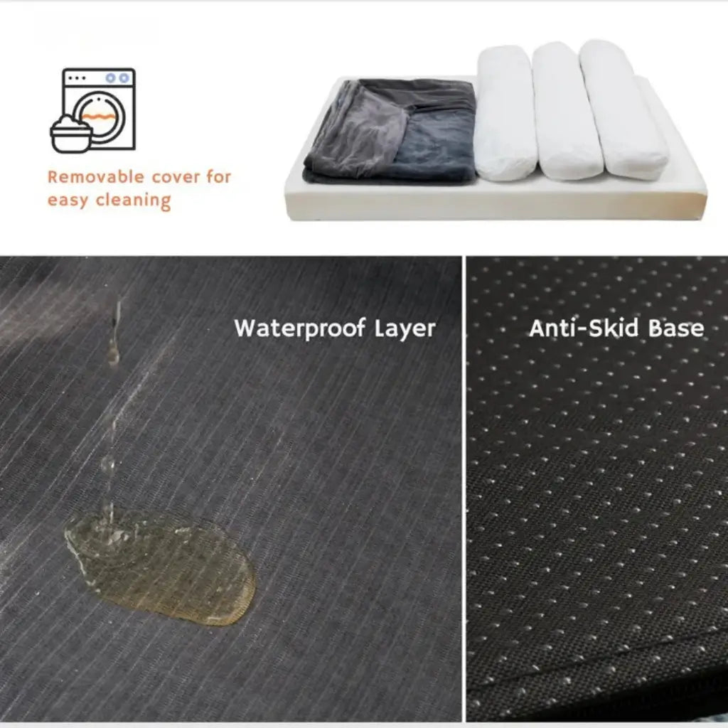 Mattress cover with removable cover for cleaning, waterproof layer, and anti-skid base features.