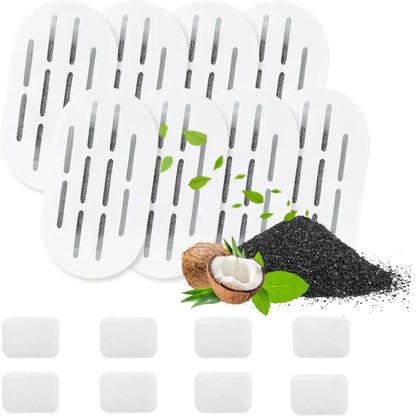 Pack of filters for ceramic cat water fountain with coconut and carbon on the foreground  