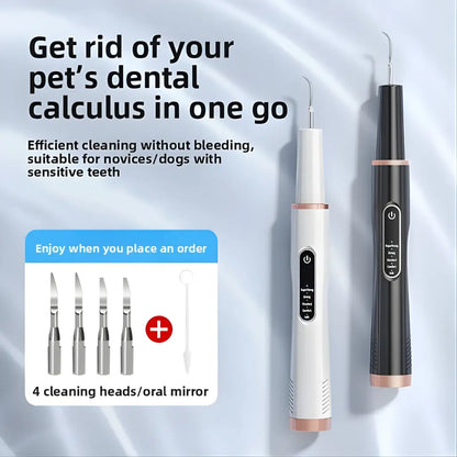 Pet dental cleaning tool set with text on a light gray background