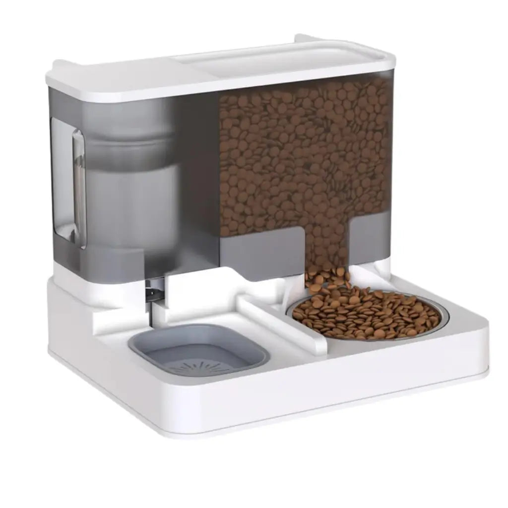Pet food and water dispenser with on a white background