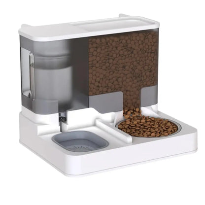 Pet food and water dispenser with on a white background