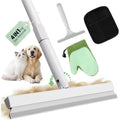 4-in-1 Pet Hair Removal Tool Kit - 60" Adjustable Rubber Broom with Gloves