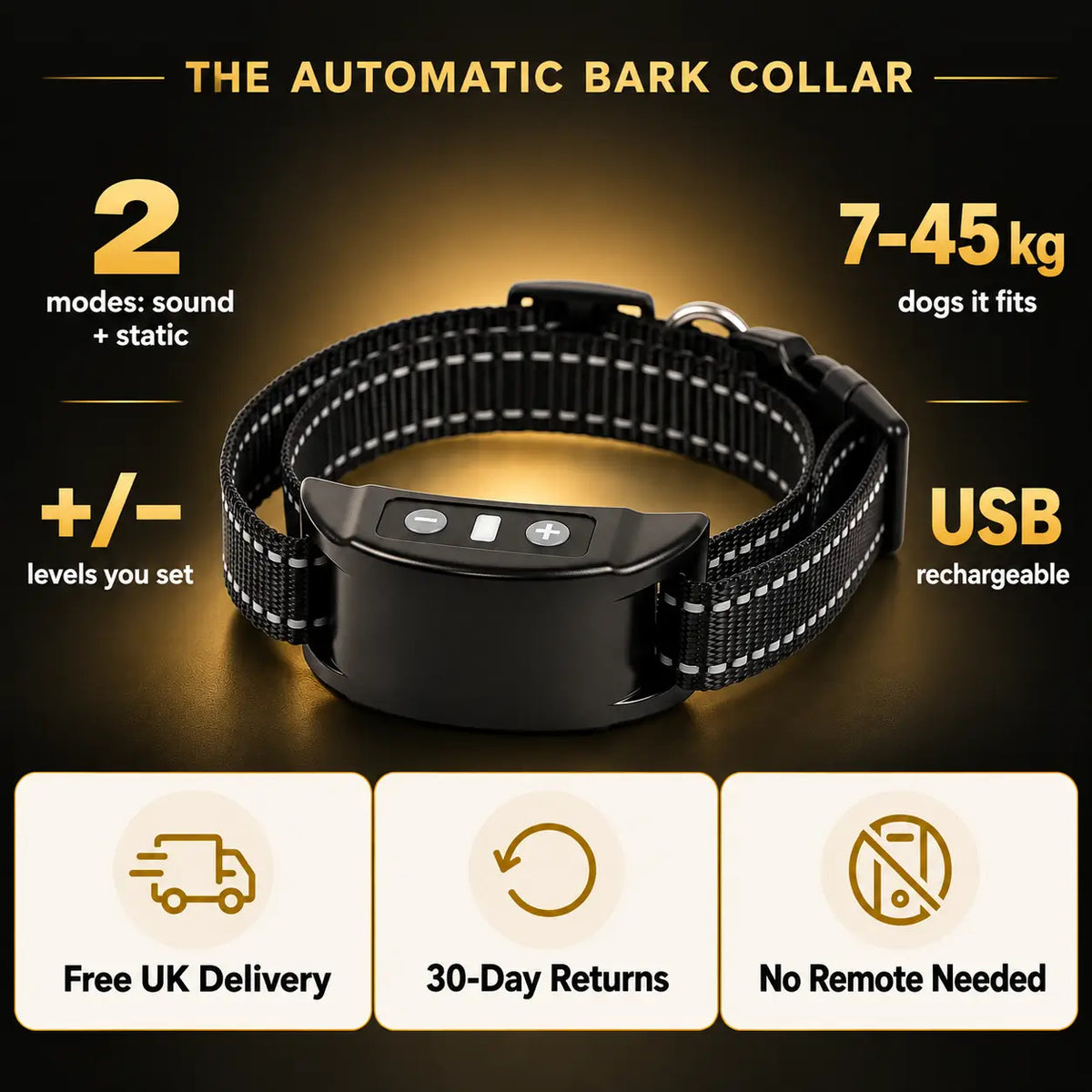 BarkQuiet bark collar with plain black strap