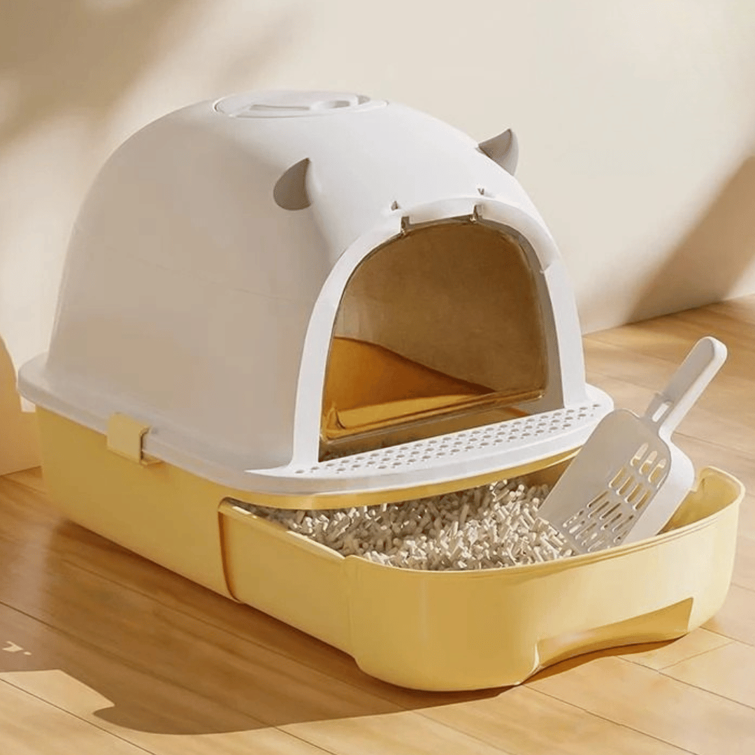 Easy Clean Cat Litter Box with Sliding Door
