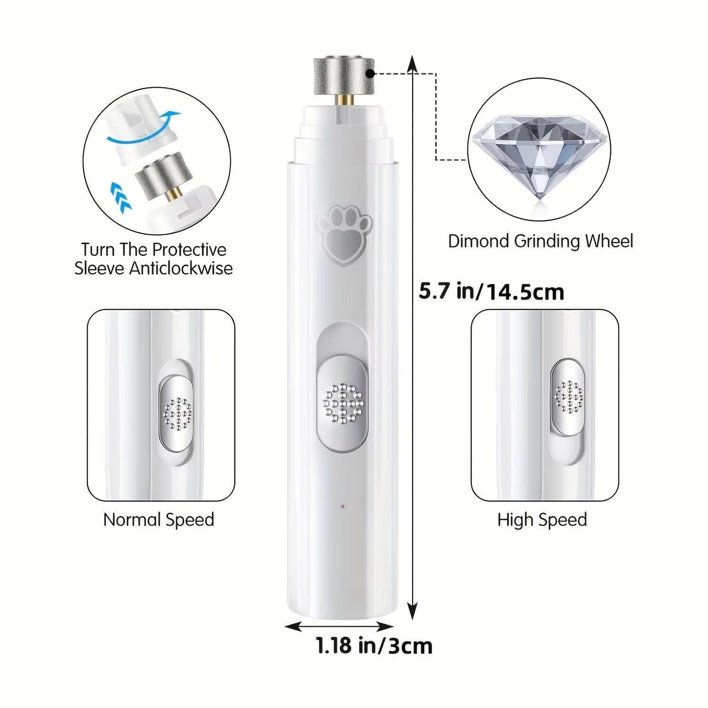 Professional Pet Nail Trimmer with Quiet 2-Speed Grinder