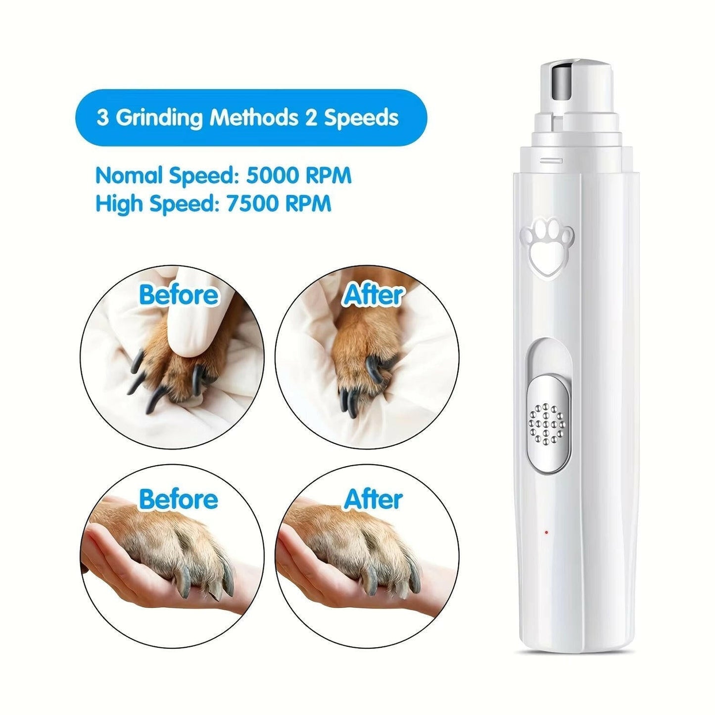 Professional Pet Nail Trimmer with Quiet 2-Speed Grinder