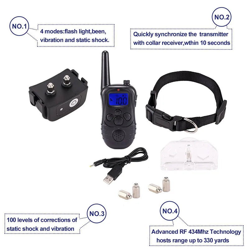 Durable Rechargeable 300m Dog Training Collar with Remote