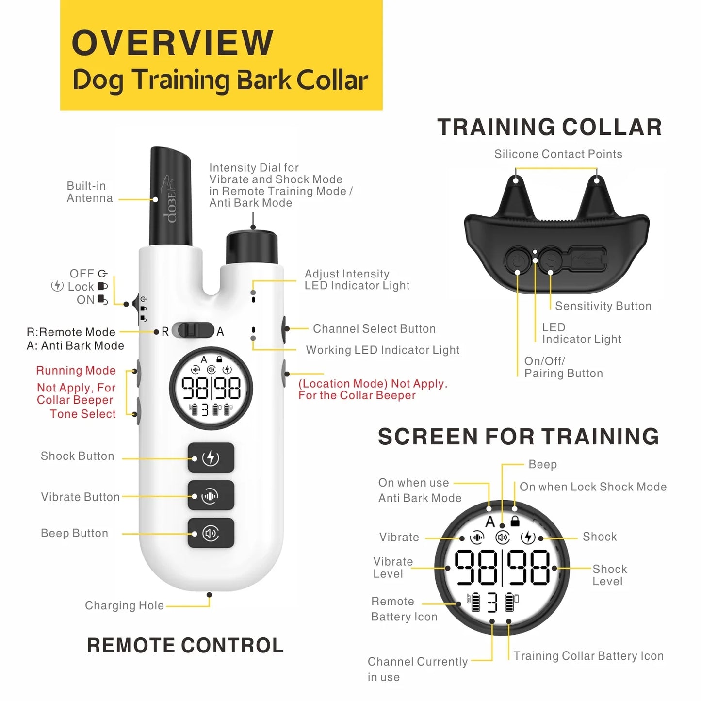Long Range Dog Training Collar Waterproof Rechargeable