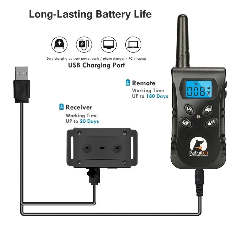 Rechargeable Remote Dog Trainer Collar, 500m Range