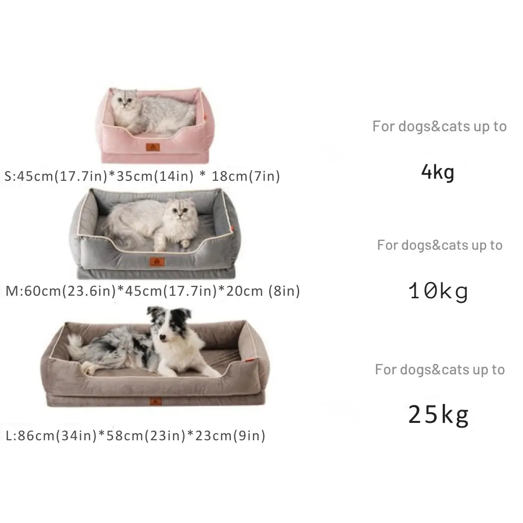 Velvet Dog & Cat Sofa Bed,  Removable Cushion, Non-Slip Base