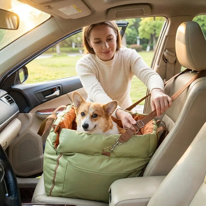 Dog Car Seat Bed - Waterproof Faux Leather Booster with Safety Leash | Small to Medium Dogs