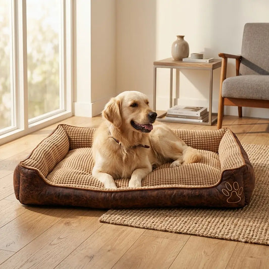 Reversible Pet Sofa Bed, Velvet Cushion, Water-Resistant Oxford Bottom
