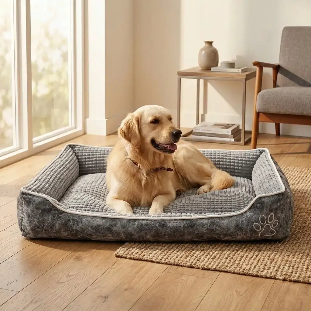 Reversible Pet Sofa Bed, Velvet Cushion, Water-Resistant Oxford Bottom