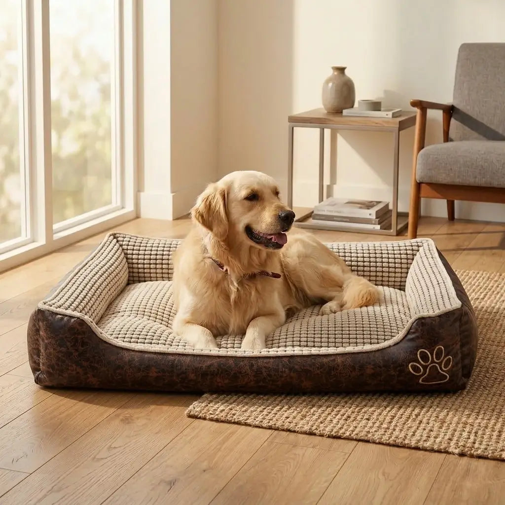 Reversible Pet Sofa Bed, Velvet Cushion, Water-Resistant Oxford Bottom