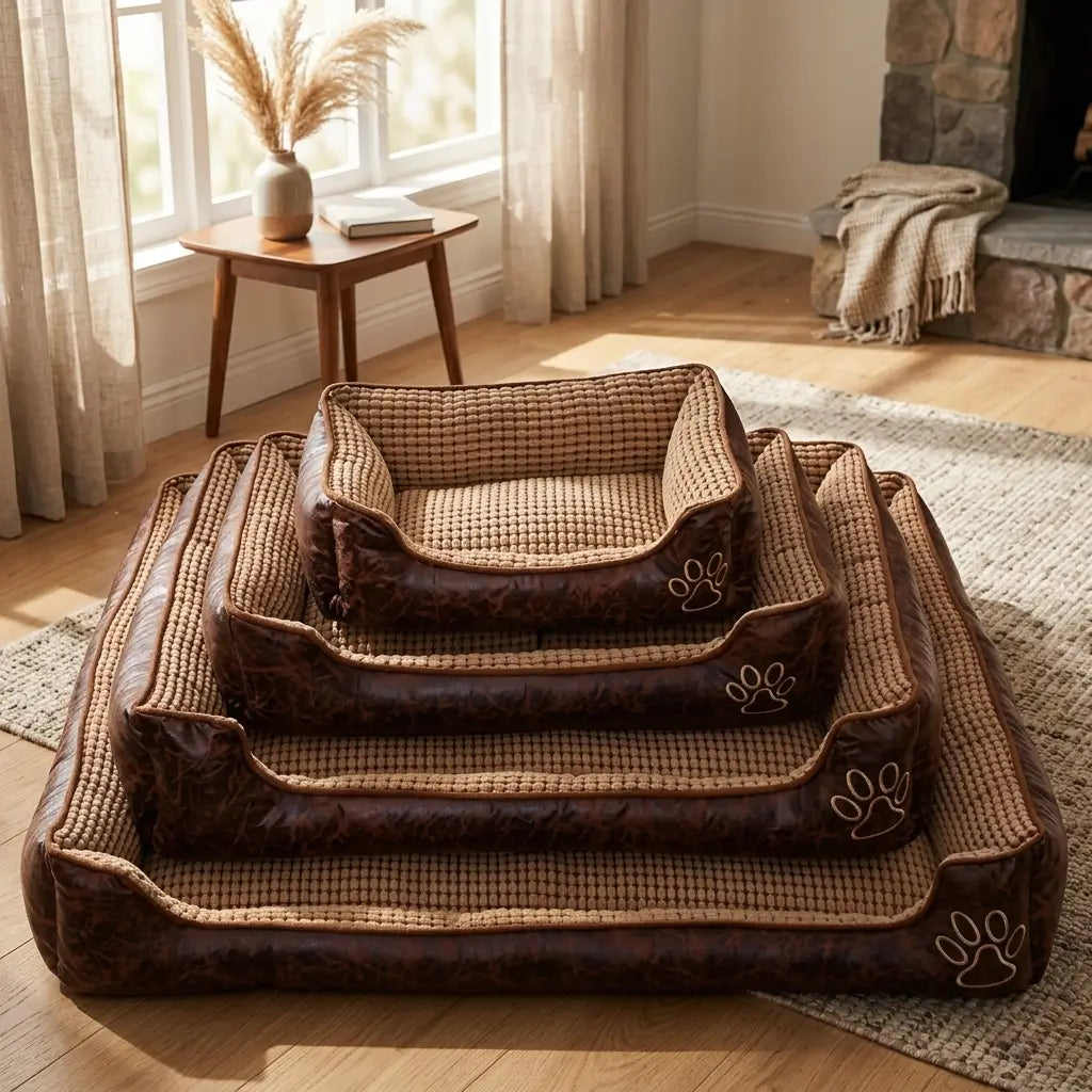 Reversible Pet Sofa Bed, Velvet Cushion, Water-Resistant Oxford Bottom